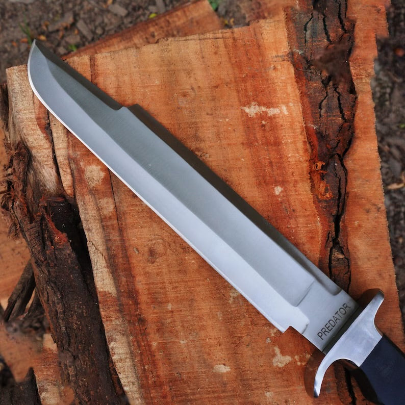 Predator Bowie Knife: Handmade 5160 Spring Steel Predator Replica Machete, Rambo knife | Tactical Knife with Leather Sheath | CHRISTMAS GIFT | Arham Cutlery