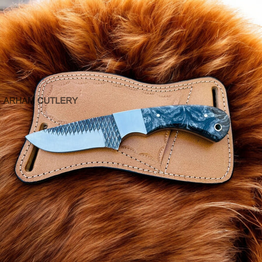 7" Hand Forged  Ferrier Rasp File Knife With Pan Cake Leather Sheath 