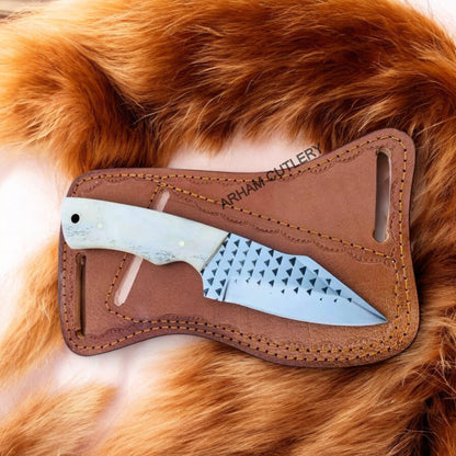 7" Handmade Ferrier Rasp File Knife With Pan Cake Leather Sheath Arham Cutlery 
