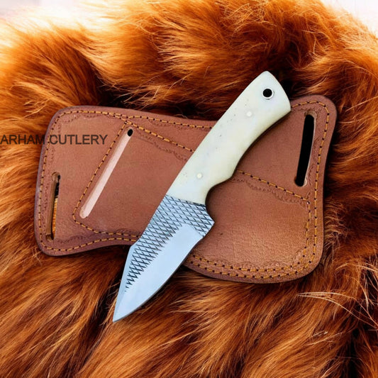 7" Handmade Ferrier Rasp File Knife With Pan Cake Leather Sheath Arham Cutlery 