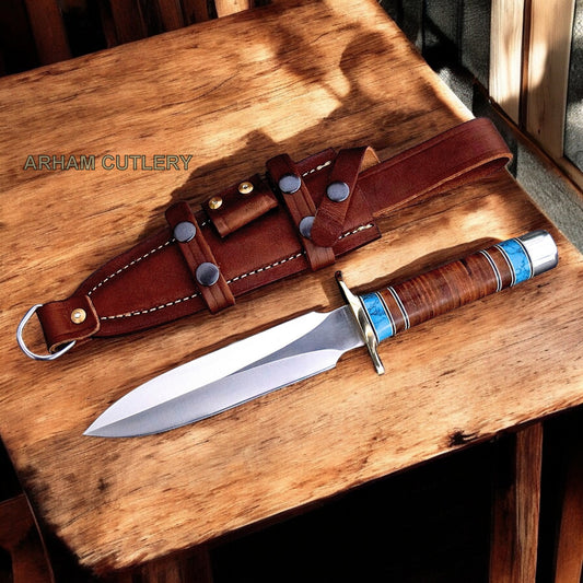 Viking Fork-Beard D2 Battle-Ready Dagger With Leather Sheath
