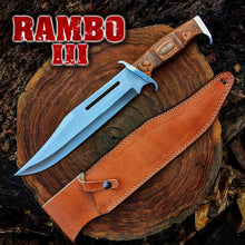 Cargar imagen en el visor de la galería, Rambo 3 Knife: Handmade 18&quot; Rambo Movie Replica Hunting Survival Bowie Knife | Fixed Blade Knife with Leather Sheath | Christmas Gift | Arham Cutlery
