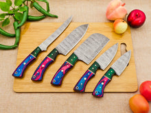 Cargar imagen en el visor de la galería, 5 Piece Handmade Damascus Chef Knife Set - Chef&#39;s Knife, Fillet Knife, Cleaver, Small Chef knife, Paring knife - Arham Cutlery
