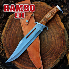 Cargar imagen en el visor de la galería, Rambo 3 Knife: Handmade 18&quot; Rambo Movie Replica Hunting Survival Bowie Knife | Fixed Blade Knife with Leather Sheath | Christmas Gift | Arham Cutlery
