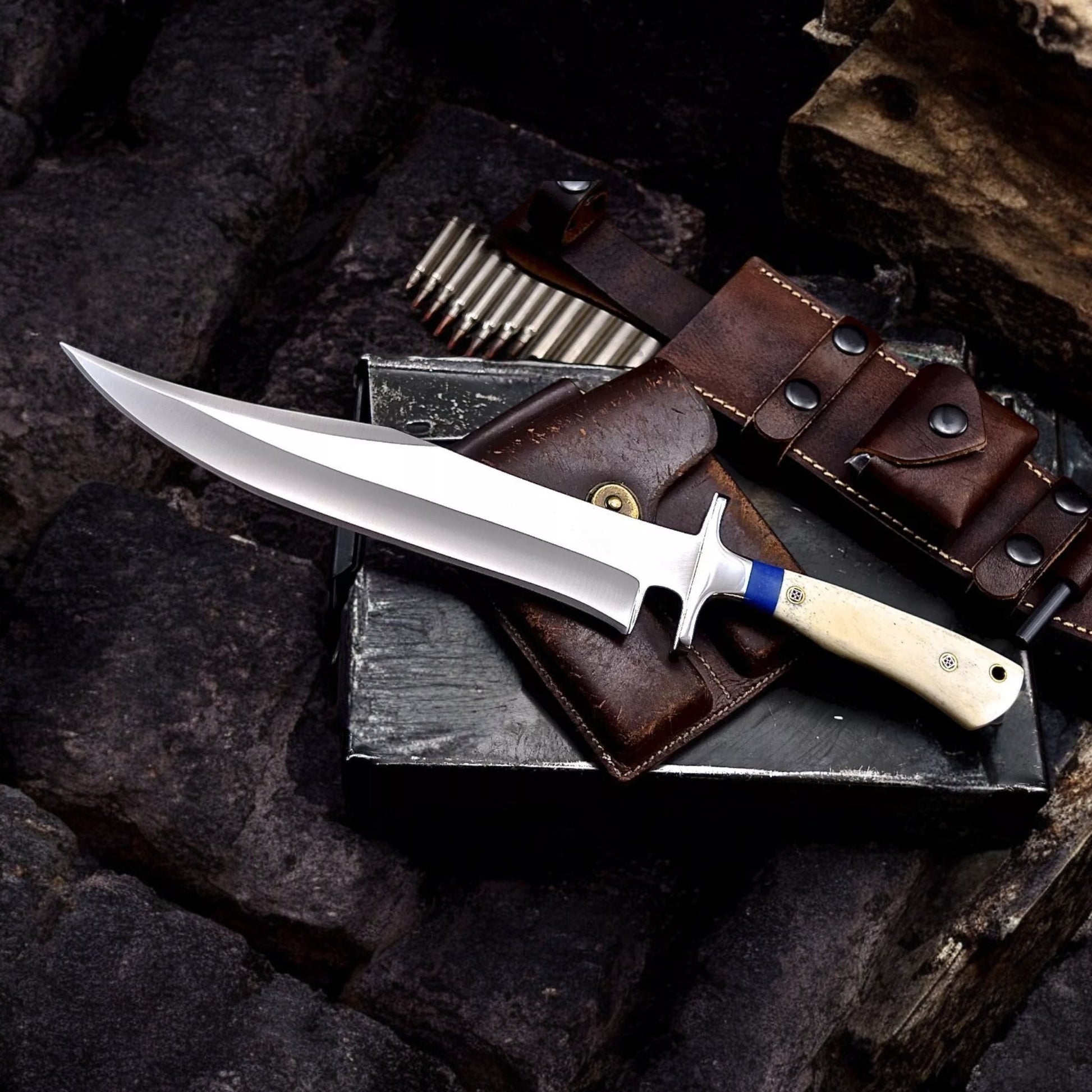 Handmade Custom Camel Bone Large Western Bowie Hunting Camping-Knife
