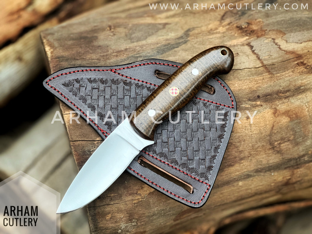 Handmade D2 Steel EDC Knife With Pan Cake Leather Sheath , Arham Cutlery