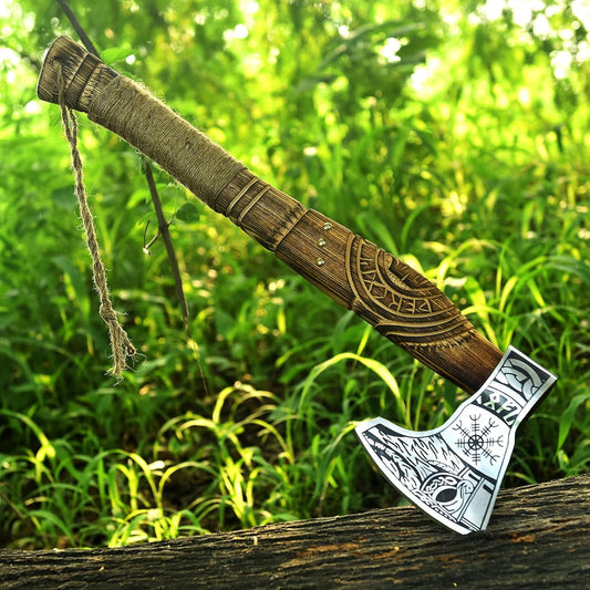 Viking Axe, Hatchet Axe, Tomahawk, Bearded Axe, Hand Forged High Carbon Steel Outddor Camping Axes with Leather Cover , Arham Cutlery
