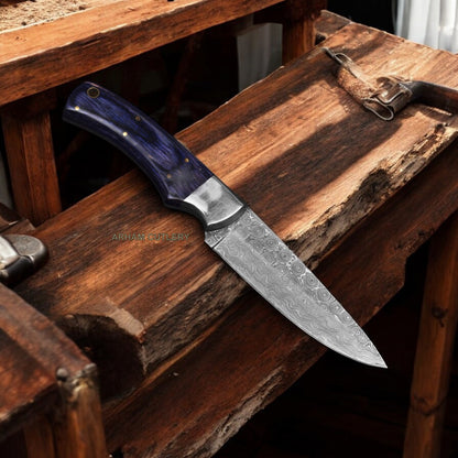 9" Handmade Damascus Steel Flat Grind EDC Skinning Knife 