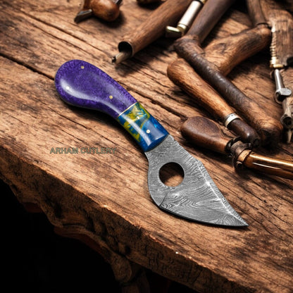 8.5" Blue And Purple Acrylic Handmade Damascus Steel Knife 