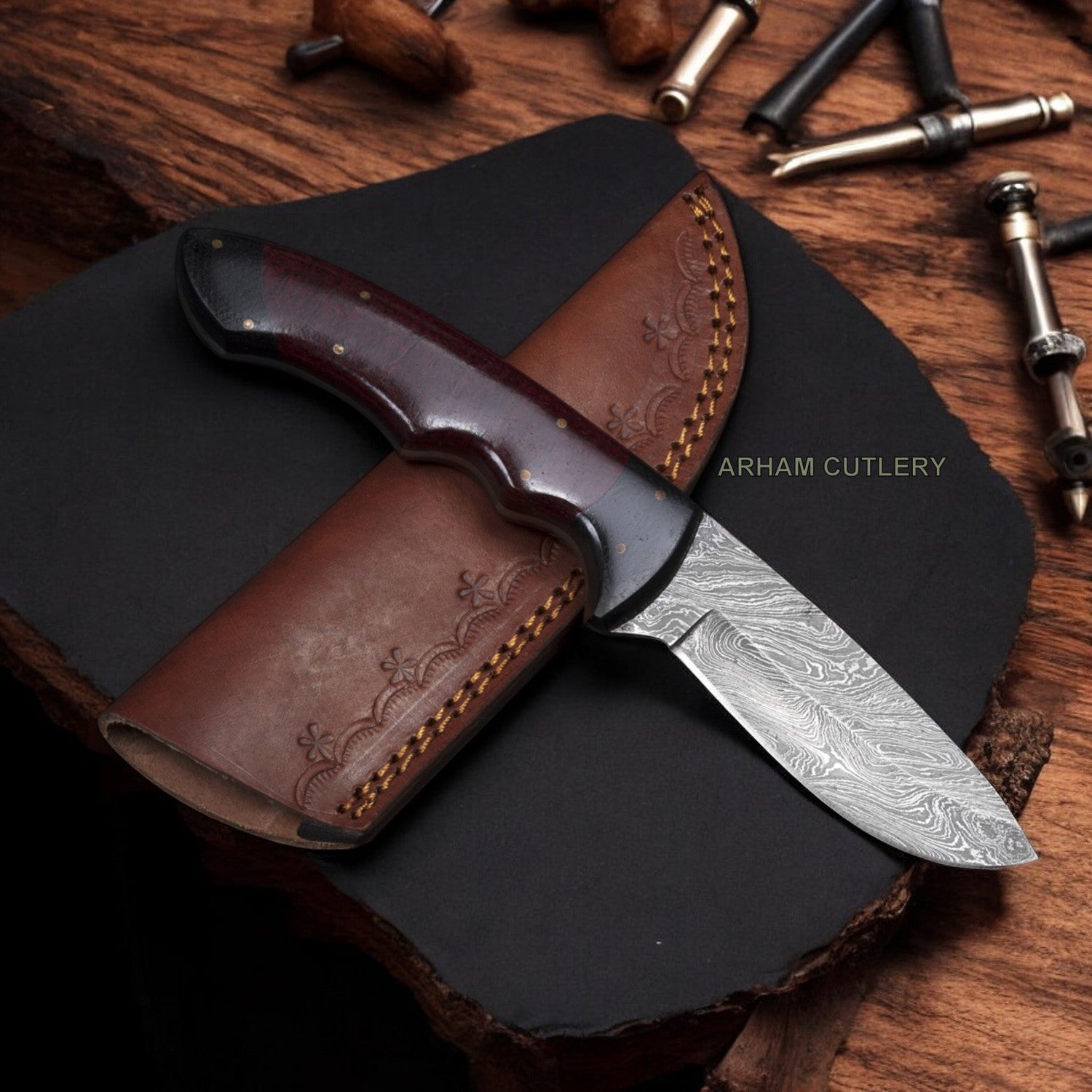 Damascus Steel Fixed Blade 9" Handmade Knife 