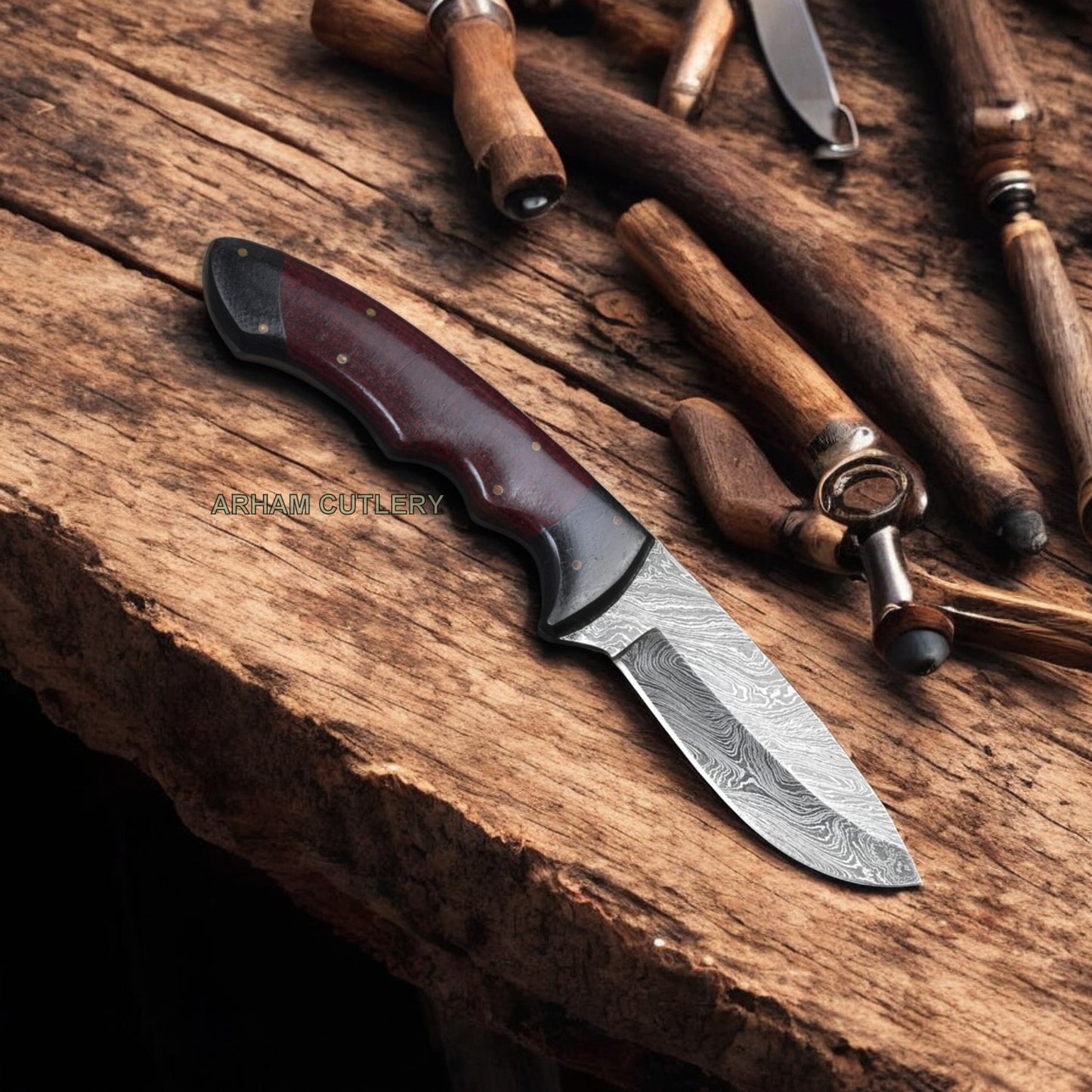 Damascus Steel Fixed Blade 9" Handmade Knife 