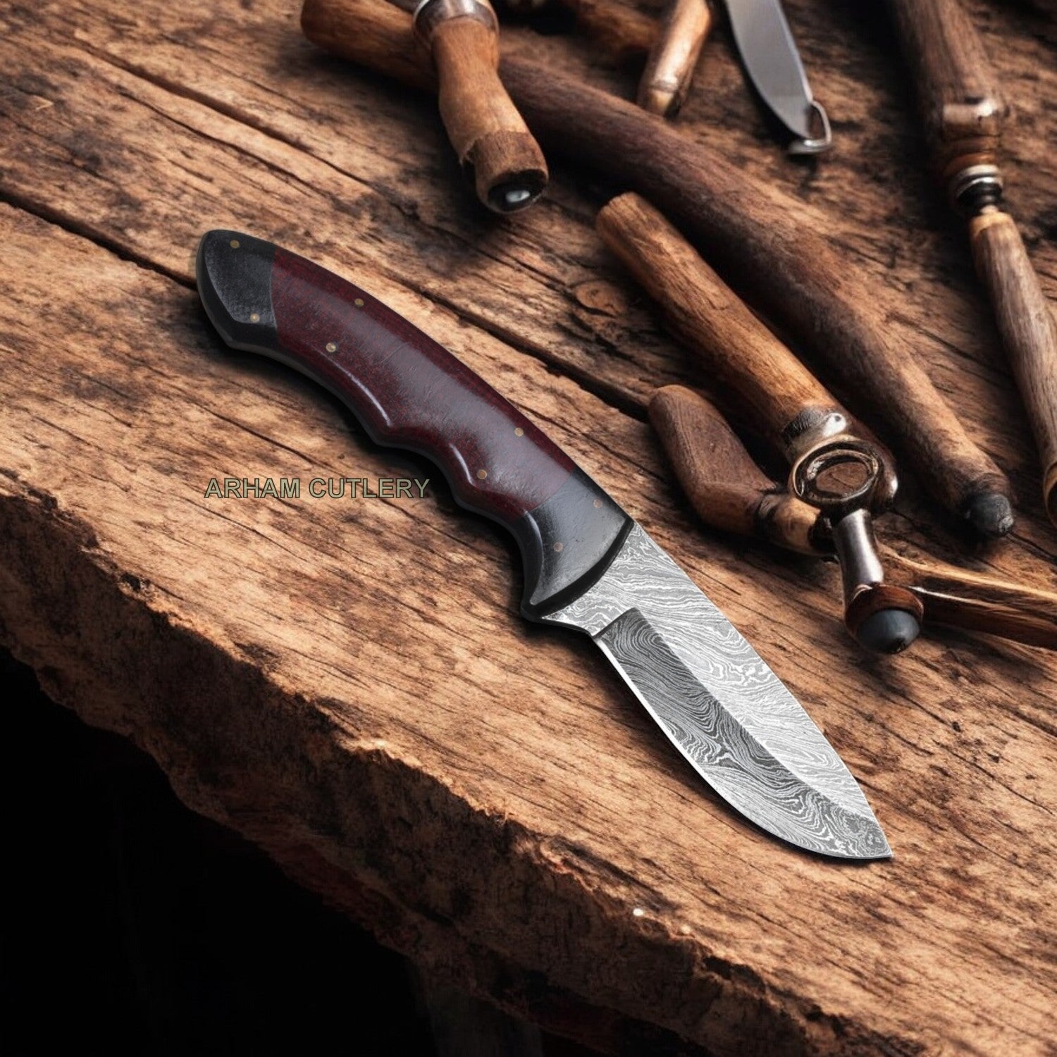 Damascus Steel Fixed Blade 9" Handmade Knife 