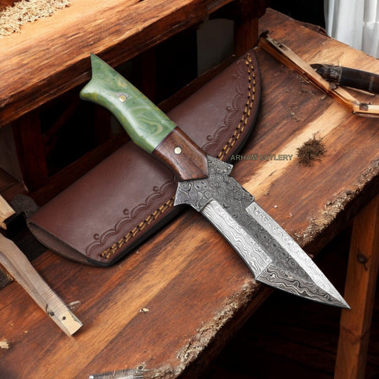 Camel Bone Hand Forged Damascus Steel Hunting Knife 