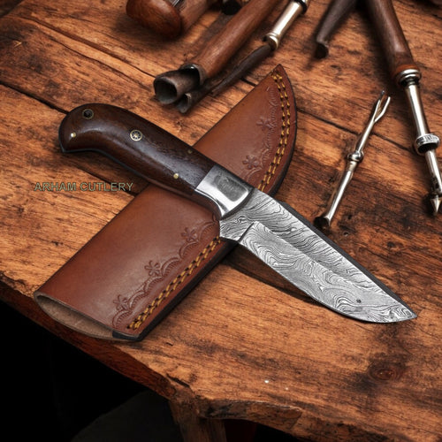 Handmade Damascus Steel Flat Grind Fixed Blade Knife 