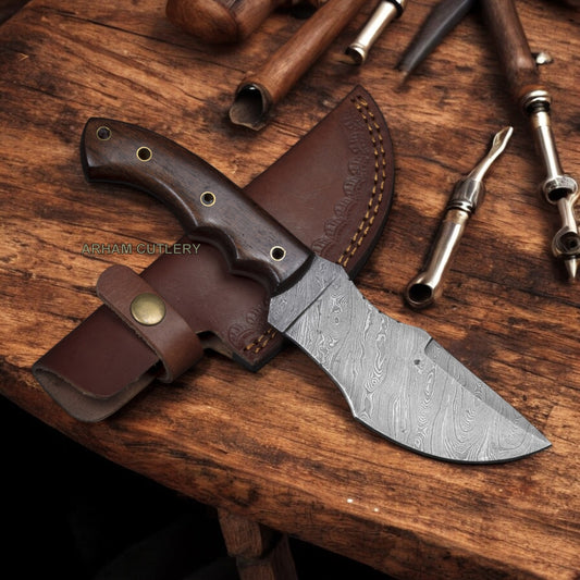 Damascus Steel 9.5" Rose Wood Tracker Knife 