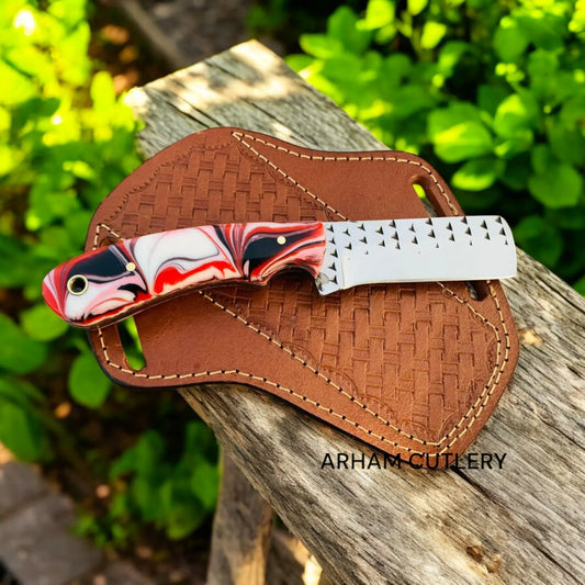 Handmade Cowboy Bull Cutter EDC Knife With Leather Sheath 