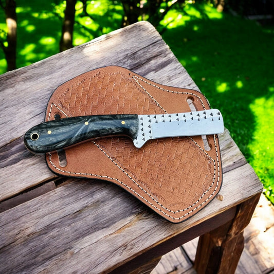 Western Style Handmade Cowboy Bull Cutter EDC Knife With Leather Sheath 