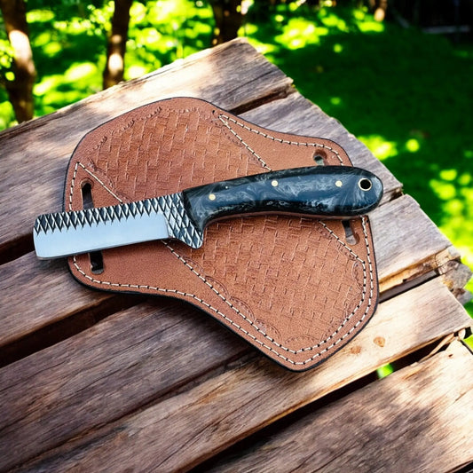 Western Style Handmade Cowboy Bull Cutter EDC Knife With Leather Sheath 