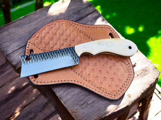 Ferrier Rasp File Knife With Camel Bone Scales and Leather Sheath