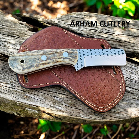 8" Handmade Stag Horn Fixed Blade Knife 
