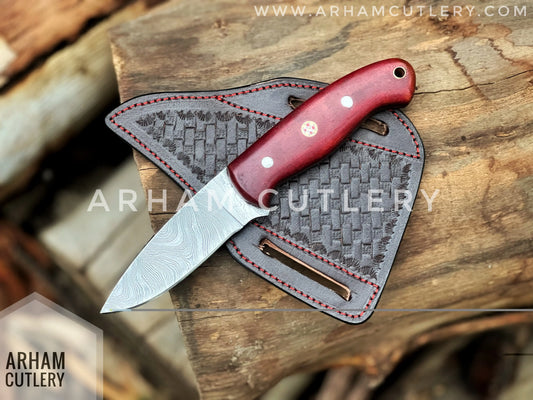 Aurora Handmade Damascus Steel EDC Knife with Leather Sheath Hand Forged ,Arham Cutlery - Arham Cutlery