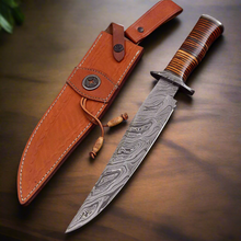 Lade das Bild in den Galerie-Viewer, Handmade Damascus Steel Hunting Knife With Leather Sheath Arham Cutlery 
