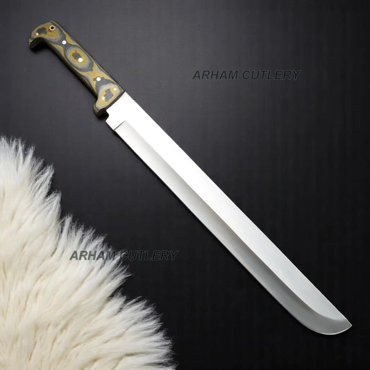 Battle Ready Machete Modern Combat Sword Handmade D2 Stainless Steel Sword With Leather Sheath