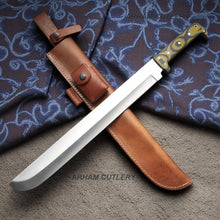 Load image into Gallery viewer, Battle Ready Machete Modern Combat Sword Handmade D2 Stainless Steel Sword With Leather Sheath
