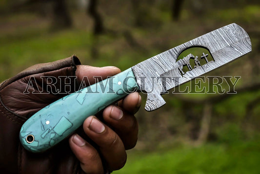 Handmade Cowboy Bull Cutter Knife With Leather Sheath - Arham Cutlery