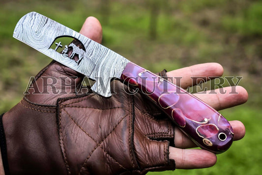 Hand Forged Praying Cowboy Knife With Leather Case Arham Cutlery