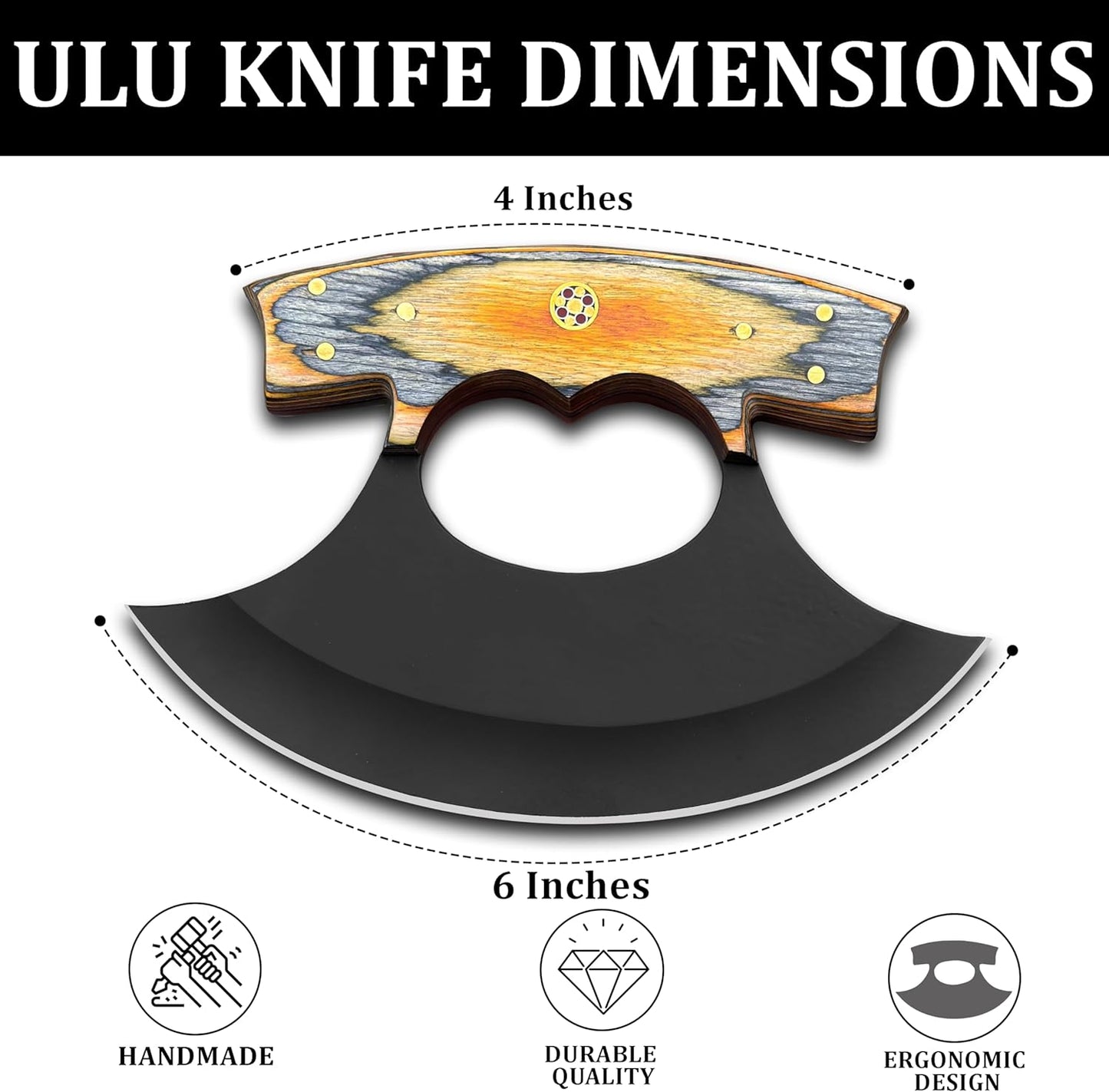 Handmade Pizza Cutter , ULU Knife With Leather Sheath , Arham Cutlery