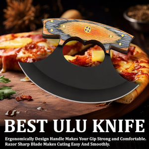 Handmade Pizza Cutter , ULU Knife With Leather Sheath , Arham Cutlery