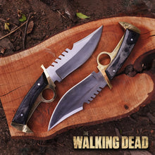 Cargar imagen en el visor de la galería, Walking Dead Knife: Replica Bowie Daryl Finger Guard Knife With Brass | Birthday gift | Anniversary gift | Movie Knife | Gift For Him | Arham Cutlery
