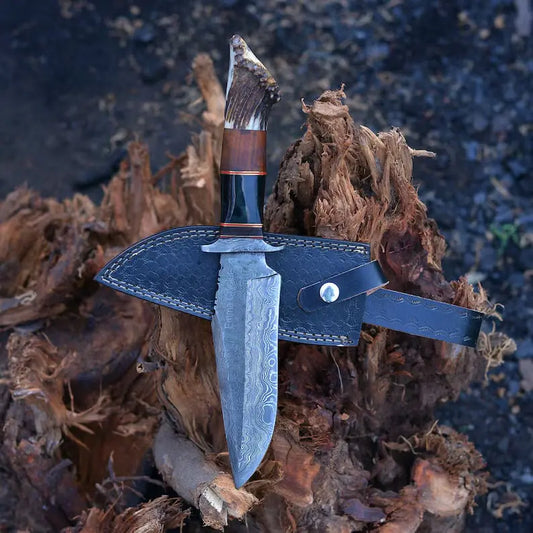 Vintage Damascus Steel Bowie knife | Hunting knife | Viking knife | Deer horn handles knife | Engraved knife | Christmas Gift | Arham Cutlery Arham Cutlery
