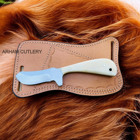 Camel Bone Ferrier Rasp File Skinning Knife With Leather Sheath 