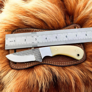 Camel Bone Fixed Blade Rasp File Knife With Pan Cake Leather Sheath