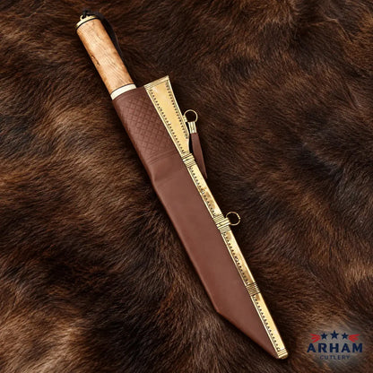 Bonecrest Raven Viking Seax Knife – Damascus Steel Wood & Bone Handle Arham Cutlery