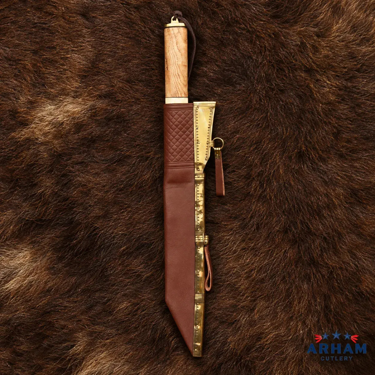 Bonecrest Raven Viking Seax Knife – Damascus Steel Wood & Bone Handle Arham Cutlery