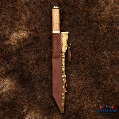 Bonecrest Raven Viking Seax Knife – Damascus Steel Wood & Bone Handle Arham Cutlery