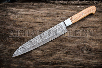 Handmade Kitchen Knife Set , Damascus Steel 5 PCS Hand Forged Chef Knife Set With Leather Roll Kit
