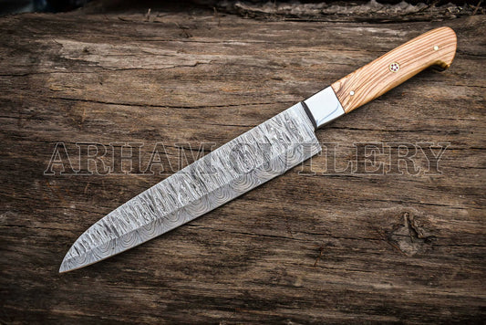 Handmade Kitchen Knife Set , Damascus Steel 5 PCS Hand Forged Chef Knife Set With Leather Roll Kit Arham Cutlery