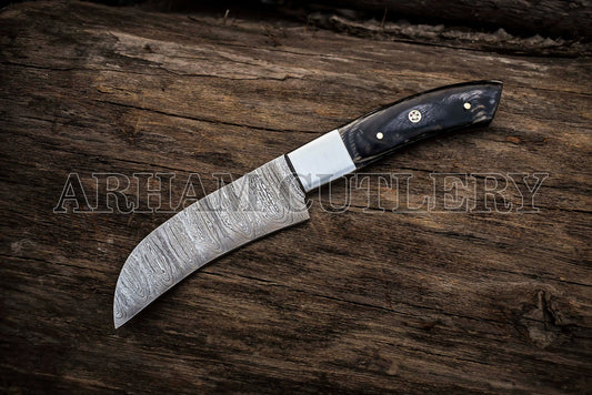 Damascus Steel 5 PCS Hand Forged Chef Knife Set With Leather Roll Kit Arham Cutlery