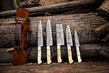 Cargar imagen en el visor de la galería, Handmade Damascus Steel Camel Bone Kitchen Knife Chef Set

