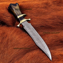 Load image into Gallery viewer, Custom Handmade Damascus Steel Black Legender Bowie Knife With Leather Sheath
