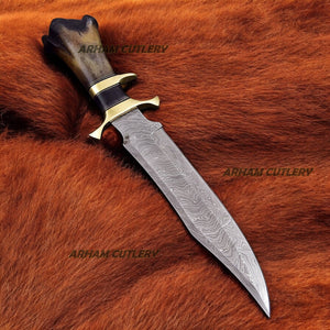 Custom Handmade Damascus Steel Black Legender Bowie Knife With Leather Sheath