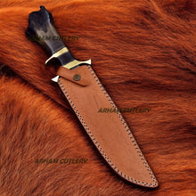 Load image into Gallery viewer, Custom Handmade Damascus Steel Black Legender Bowie Knife With Leather Sheath
