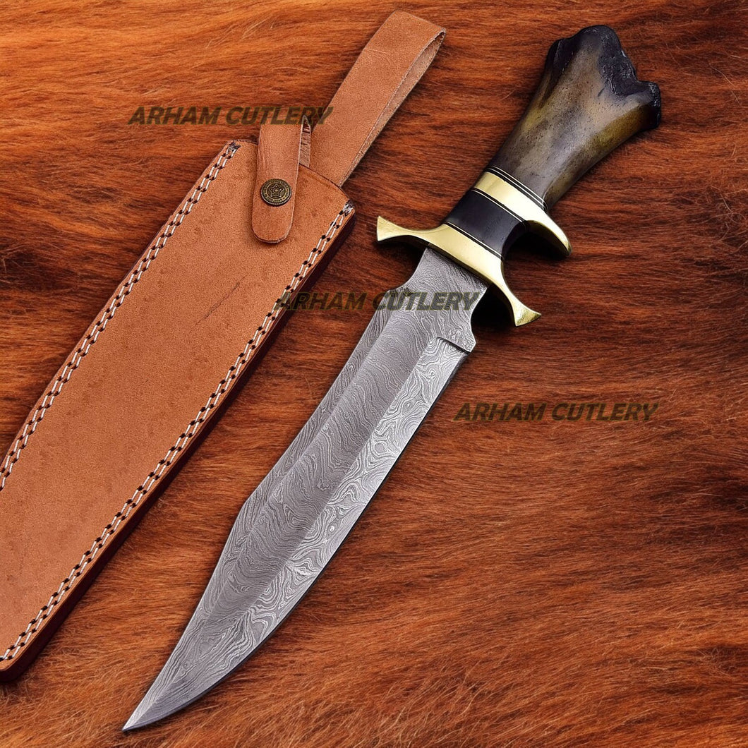 Custom Handmade Damascus Steel Black Legender Bowie Knife With Leather Sheath