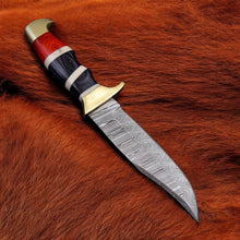 Load image into Gallery viewer, Custom Handmade Damascus Steel Bowie Knife With Red Handle Arham Cutlery 
