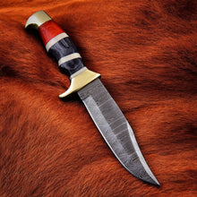 Load image into Gallery viewer, Custom Handmade Damascus Steel Bowie Knife With Red Handle Arham Cutlery 
