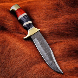 Custom Handmade Damascus Steel Bowie Knife With Red Handle Arham Cutlery 